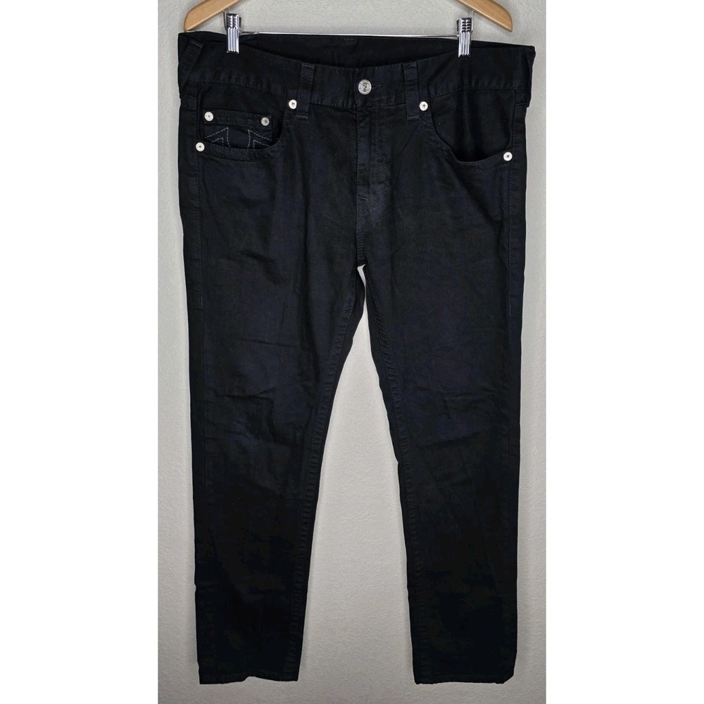 TRUE‎ RELIGION Skinny Denim Jeans Men 36x34 Black Y2K Stitch Pocket